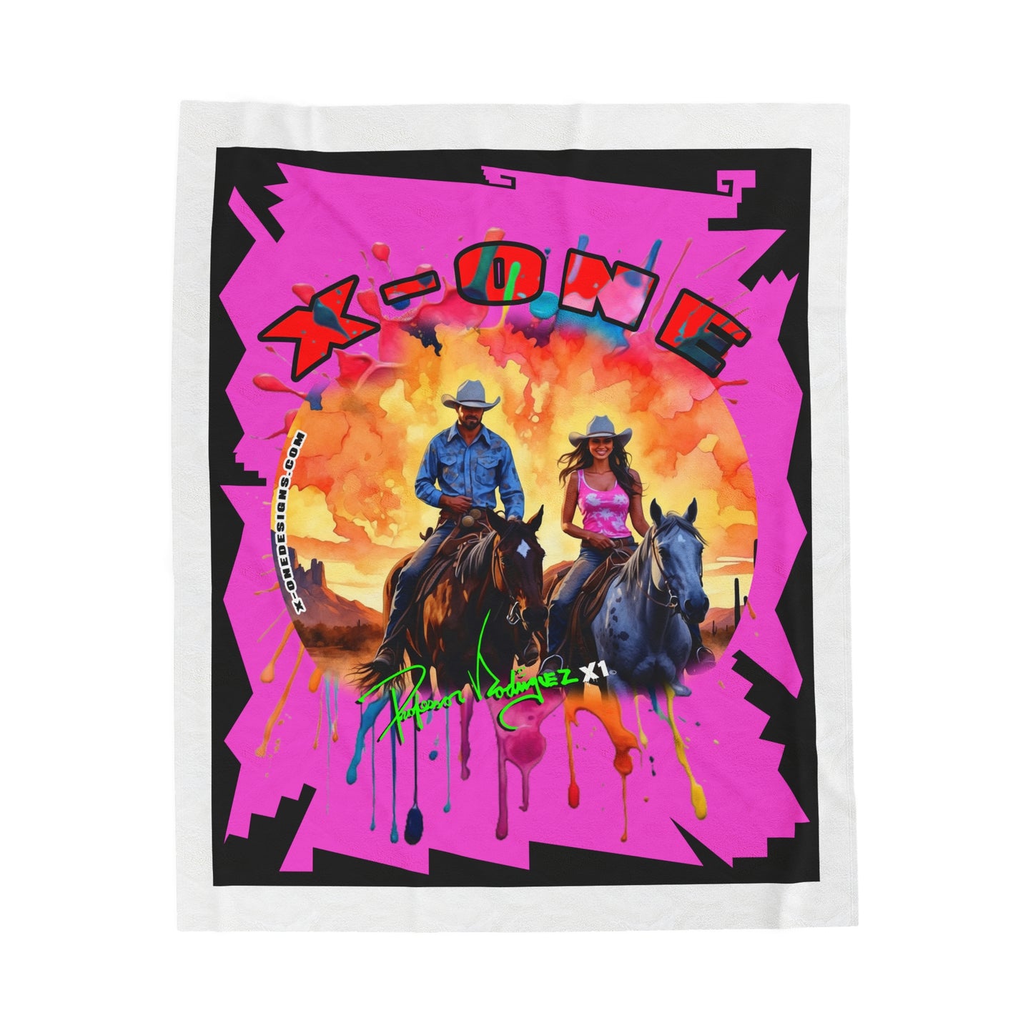 X1 Pink Vaquero Velveteen Plush Blanket