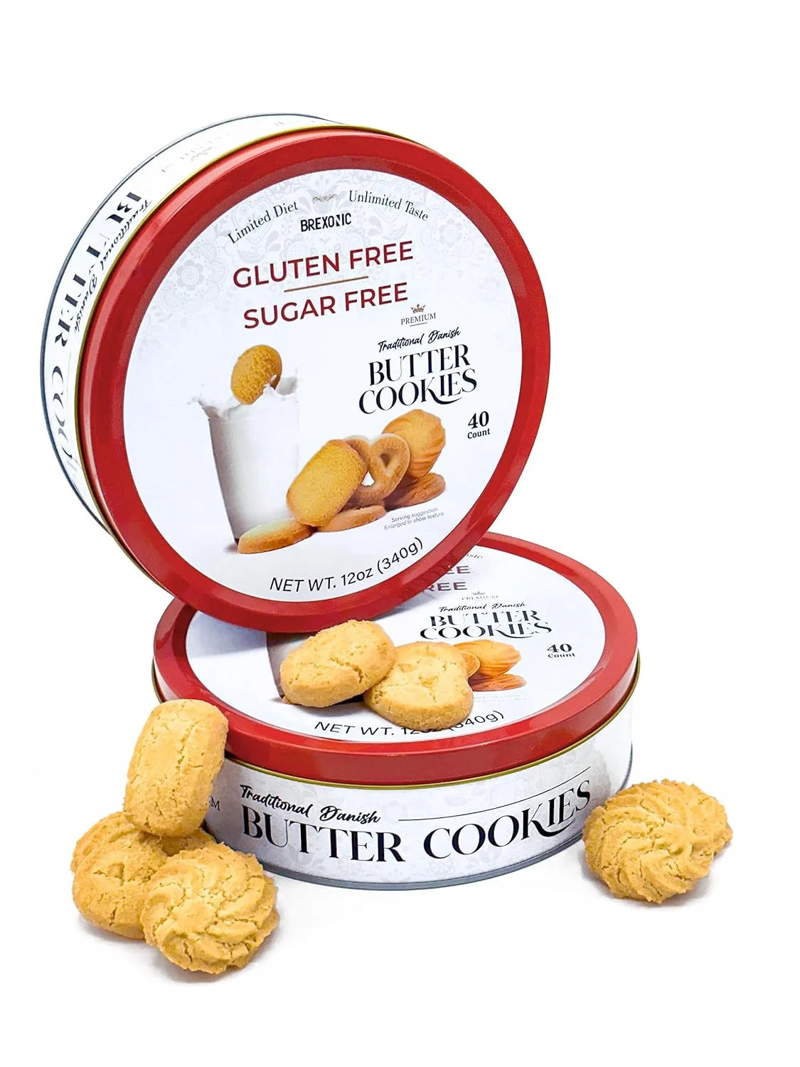 Sugar Free Cookies Traditional Danish Butter Cookies Gluten Free, 12 Oz 2-Pack