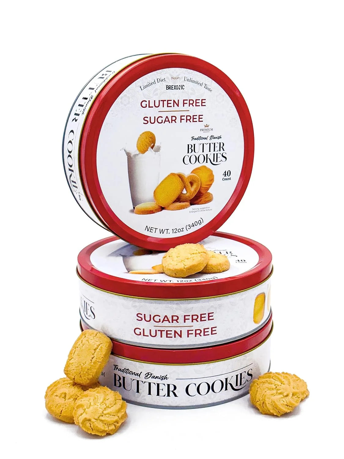 Sugar Free Cookies Traditional Danish Butter Cookies Gluten Free, 12 Oz 3-Pack